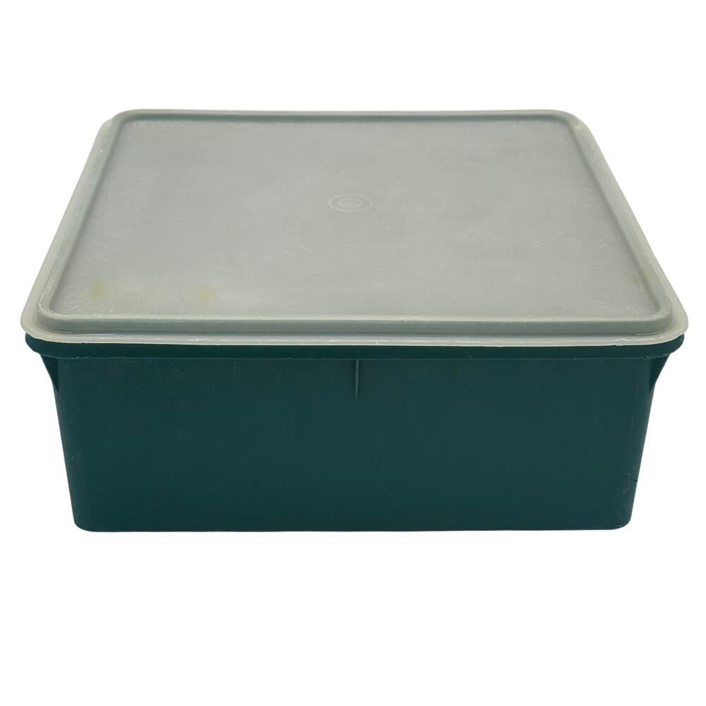 Vintage Tupperware Green Square Storage Keeper 166 Container Clear Lid Retro